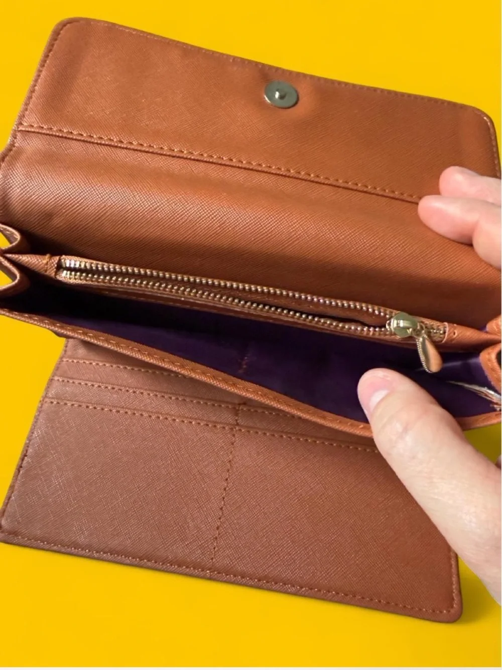 Women's Brown Cutout Genuine Leather Wallet